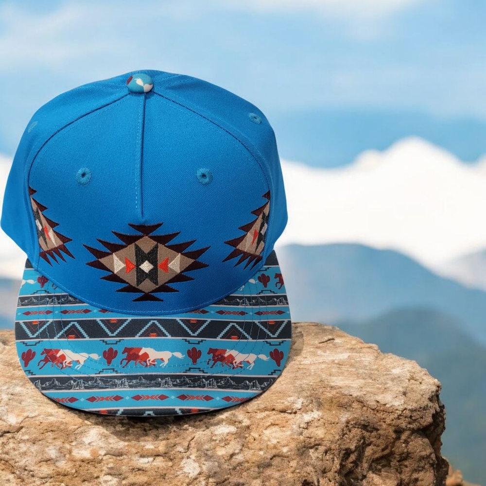 Blue Patterned Snapback Hat